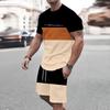 Мужские полосатые комплекты из 2 предметов Летние топы с коротким рукавом и короткие штаны Круглый вырез Спортивный Повседневный Для отдыха на природе Спортивный Летний Черный Желтый Зеленый 3D-печать