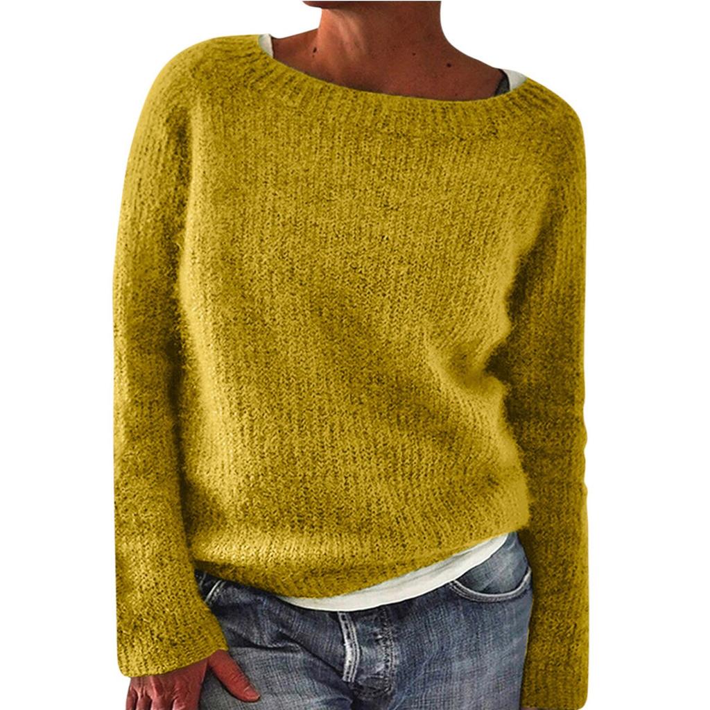 Женский модный повседневный однотонный круглый вырез пуловер свободный свитер с длинными рукавами топ
