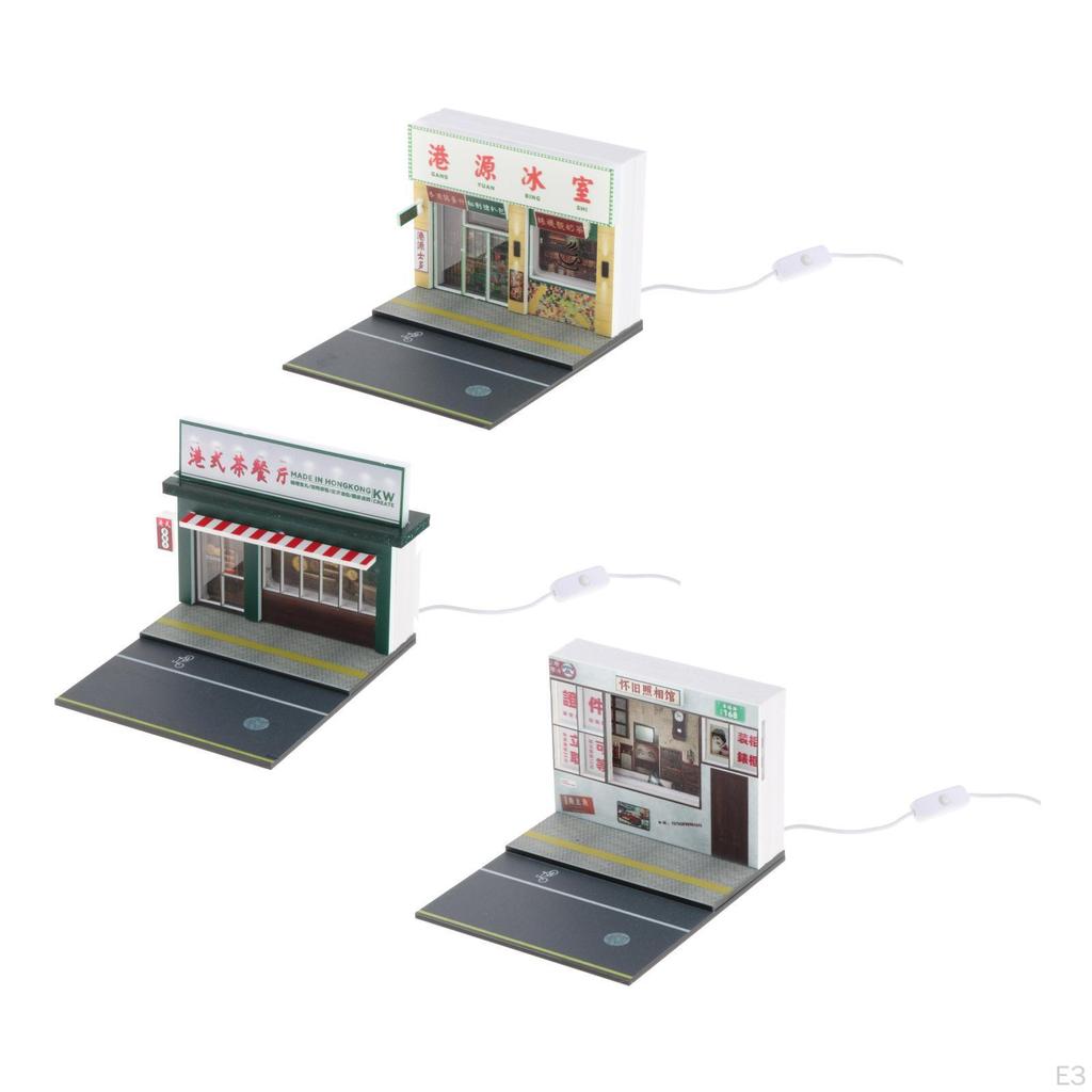 Диорама с моделью автомобиля в масштабе 1/64 и освещенной уличной сценой для домашнего декора