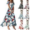 Women's Casual Fashion Print Long Dresses V-Neck Short Sleeve Dresses