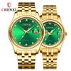 Business Calendar Couple Watch Steel Belt Diamond Green Gold Couple Quartz Watch Waterproof Night Light Fashion Valentine's Day Gift Watch