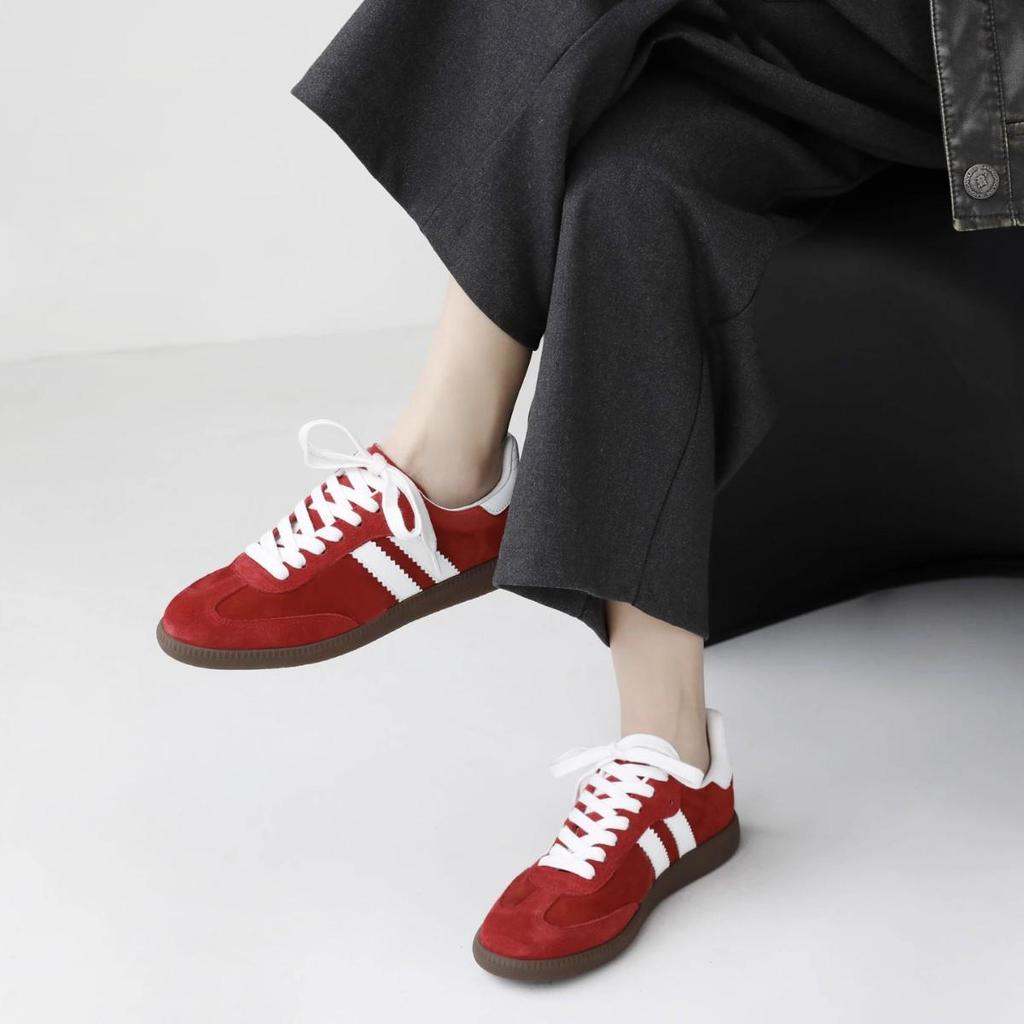 Женские кроссовки Angola Red Dexun Retro на шнуровке — повседневная обувь на толстой плоской подошве для осени и зимы.