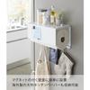 Yamazaki Tower Magnetic Kitchen Paper Holder with Tray, White, Approx. W30.2 x D17 x H17.5cm, Fits Large Paper, Includes Hooks, Organizes Kitchen Acce
