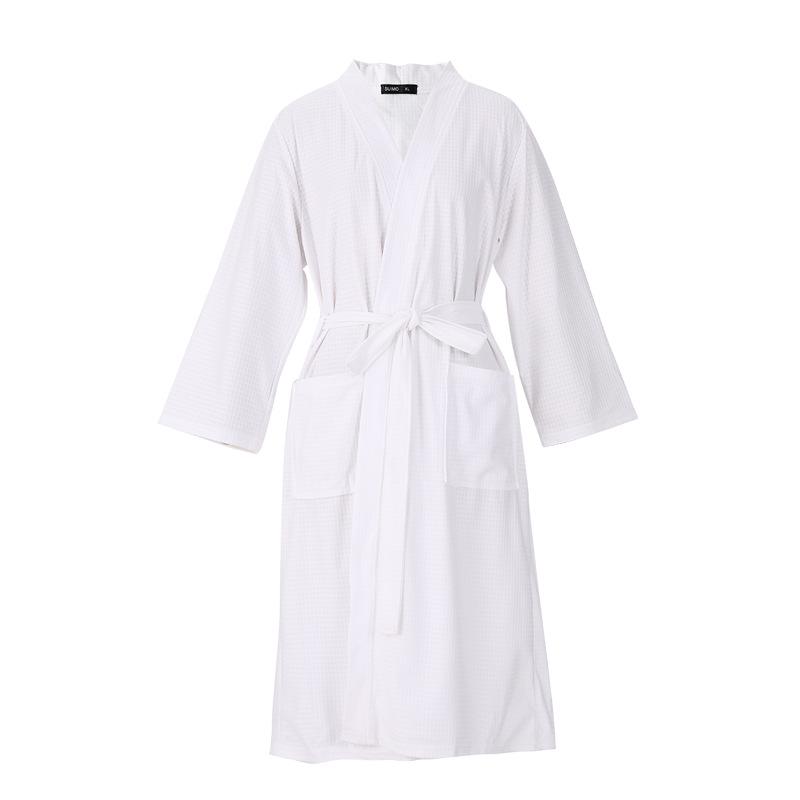 Spring-Summer Waffle Bathrobe: Unisex, Lightweight, 3/4 Sleeves, Korean Style, Absorbent