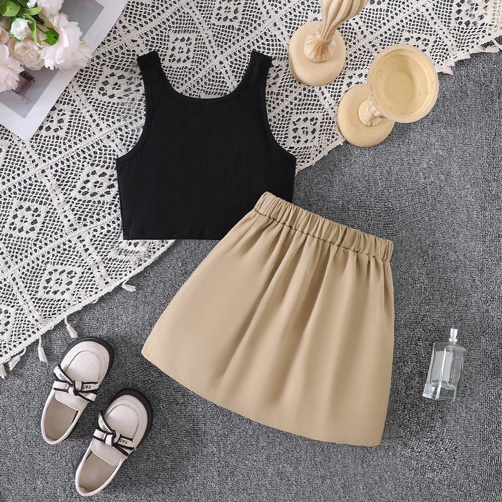 Детские юбки Детская одежда 8-12 лет Девочки весна-лето новый трикотажный плиссированный комплект юбки на шее