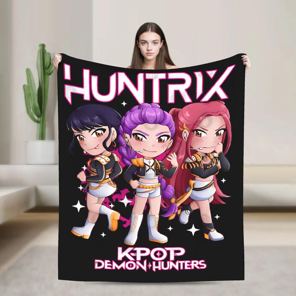 Huntrix Kpop Demon Hunters Chibi Squad Soft Blanket Plush Bedding Throws Flannel Bedspread Sofa Cover for Bedroom