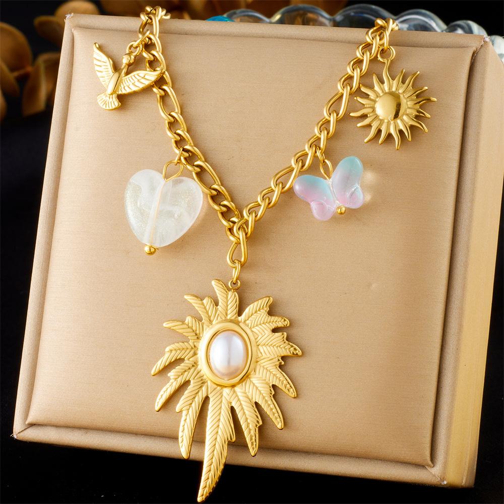 Vintage Love Heart Pearl Choker Necklace Pink Floral Gem Round Pendant Layered Sweater Chain Fashion Jewelry