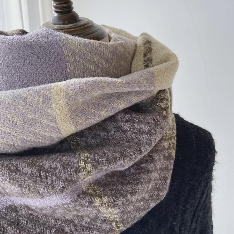 Korean Style Plaid Cashmere-Like Tassel Scarf for Women - Warm, Thick, and Ideal for Autumn and Winter