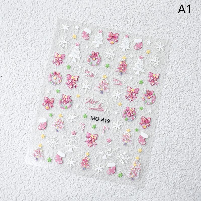 Рождественские 5D-наклейки для дизайна ногтей в виде снеговика и снежинок, мультяшный Санта-Клаус, рождественские наклейки для маникюра своими руками