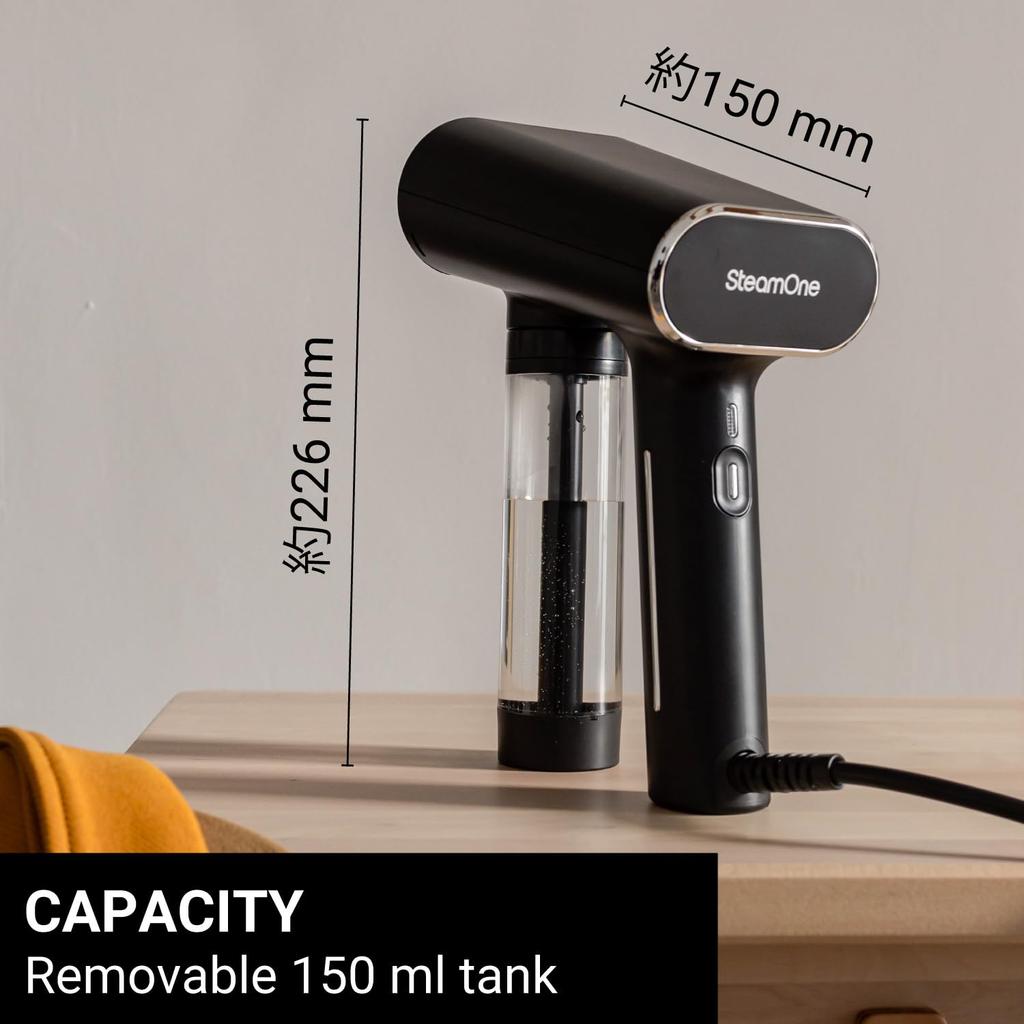 Отпариватель для одежды SteamOne NS1750B, черный, 18 г в 30, можно использовать непрерывно с пластиковой бутылкой S-Nomad, легкий/мощный пар/запускается