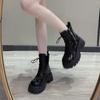 Модная женская обувь на распродаже Высококачественные женские ботинки на шнуровке Зимние с круглым носком Однотонные с коротким голенищем на платформе Массивные каблуки Модные ботинки