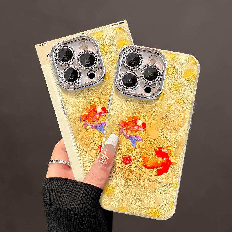 Good Luck Koi подходит для Apple 16pro мобильный телефон чехол Iphone15 Xiaomi 14 национальный стиль 13 полное покрытие анти-падение 12/11