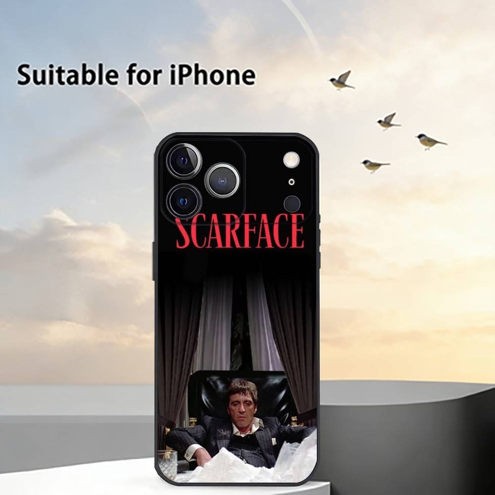 Чехол для телефона R-Scarfaces T-Tony Montana для iPhone 17,16,15,14,13,12,11 Plus,Pro Max,XS,Мягкий силиконовый черный чехол
