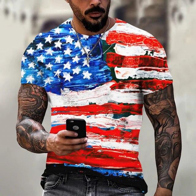 Summer T-shirt Men Short 3D Print Fashion Tops Casual Tee American Flag Harajuku Sleeve Shirts Oversize T-shirt Street Clothing