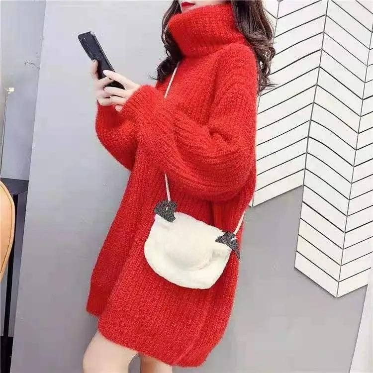 Women's Sweaters, Women's Turtleneck Sweaters, Mid-length Fat Mm Thickened Autumn and Winter Lazy Style Knitwear