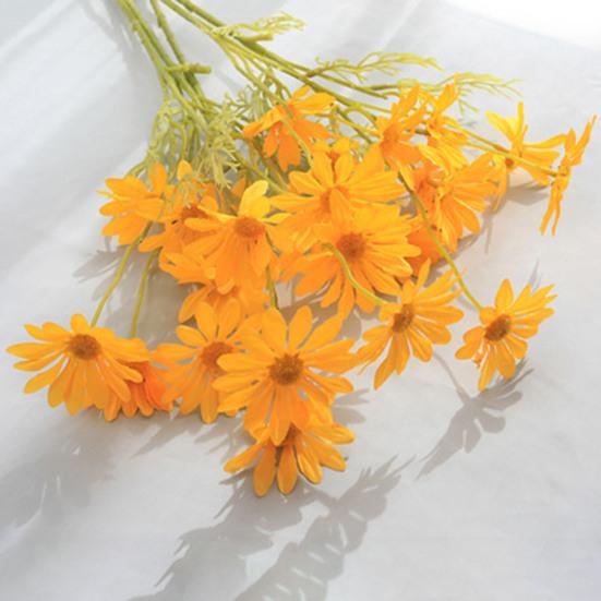 Искусственные цветы Букет хризантем 2 или 5 стеблей 21 дюйм Реалистичный шелк пластик Симуляция Дизайн Устойчивый к УФ Выцветанию Поддельные цветы Дом