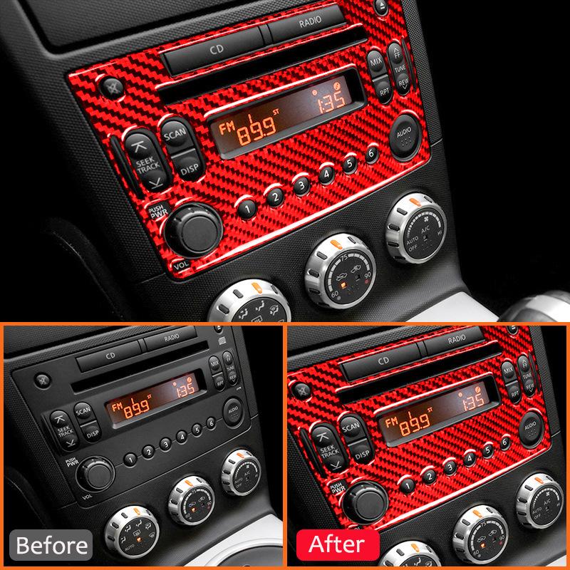 Наклейки-рамки с кнопками и ручками для центральной консоли и мультимедийной CD-панели из углеродного волокна для Nissan 350Z 2003-2009 Автоаксессуары