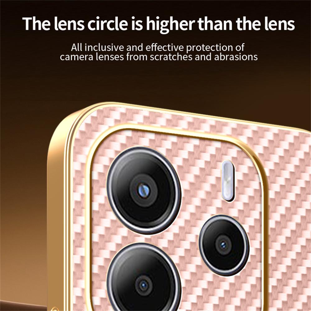 Для Xiaomi Redmi Note 14 4G (163,25 мм) Чехол для телефона Текстурированный под углеволокно Гальванизированная задняя крышка из ТПУ