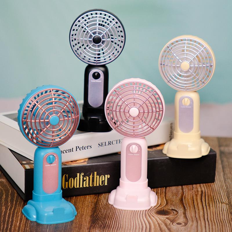 Portable Retro Handheld Mini Fan with USB Charging and Phone Holder