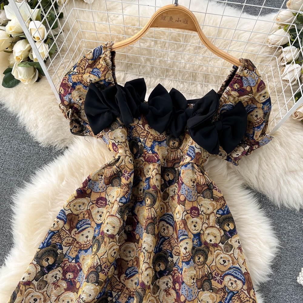 RUGOD Лето 2022, новое французское ретро модное платье с медвежонком, темпераментное платье с пышными рукавами, тонкое женское платье с талией