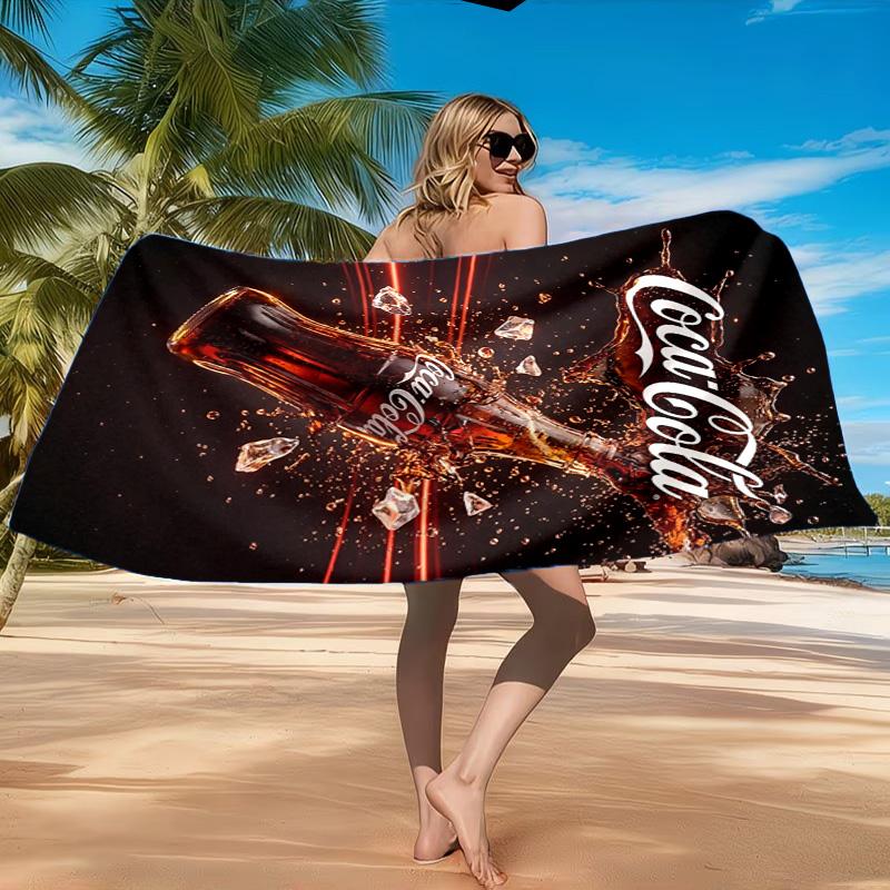 Пляжное полотенце Coca-cola с художественным дизайном, Быстросохнущее, Легкое в уходе, Подходит как для занятий фитнесом, так и для пляжного отдыха, Спортивный незаменимый аксессуар