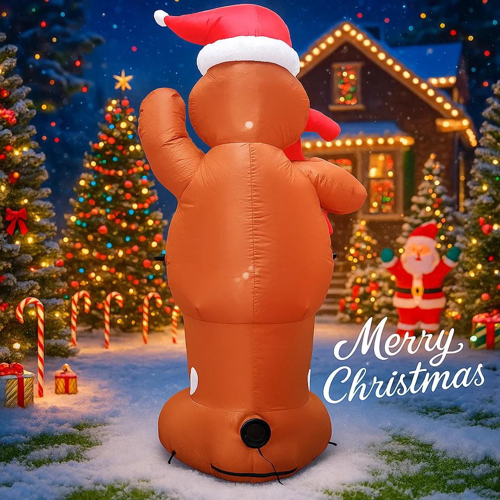 4.9FT Xmas Holiday Inflatable Yard Decor LED Gingerbread Man Candy Cane Outdoor Lawn Garden Toy Supplie Home Decor Ornament Gift