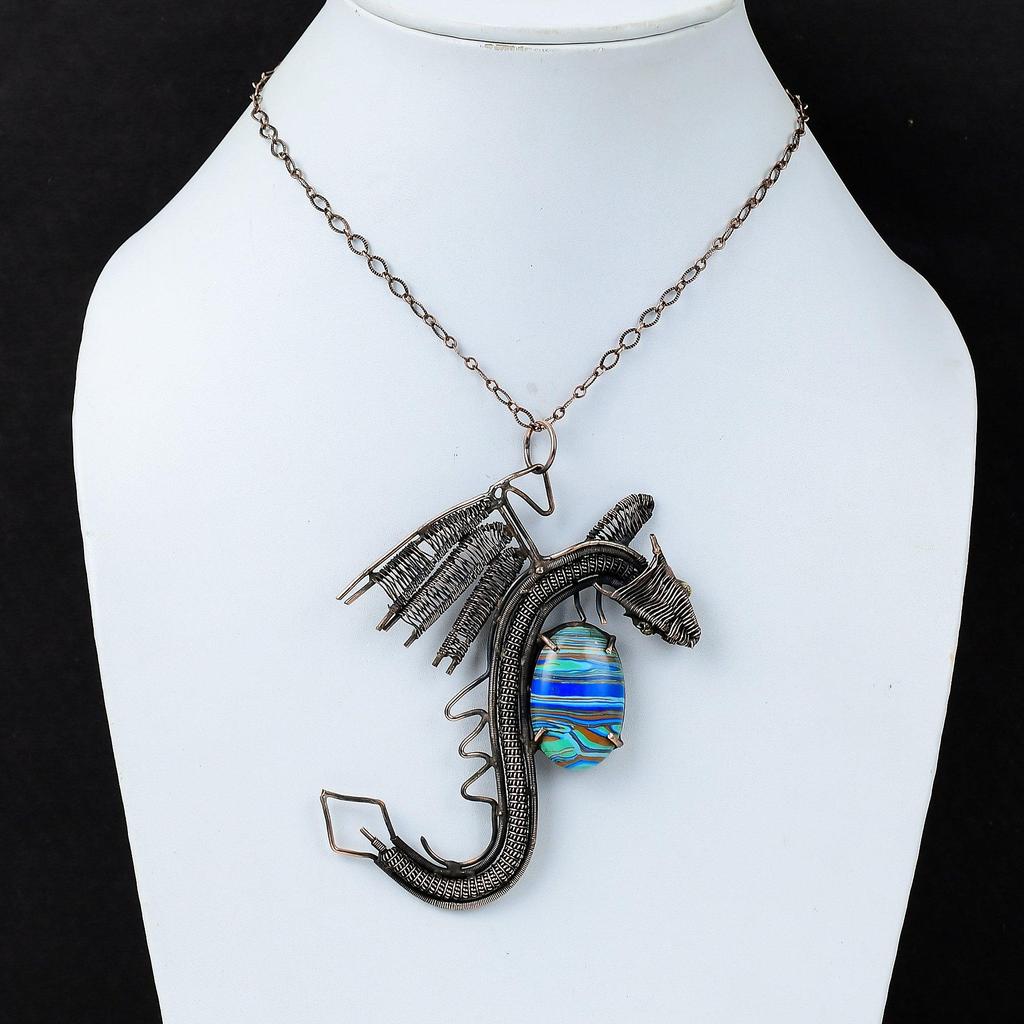 Rainbow Calsilica Pendant Copper Wire Wrapped Pendant Dragon Pendant Gemstone Copper Jewelry Gift For Women Handmade Jewelry Stylish Pendant