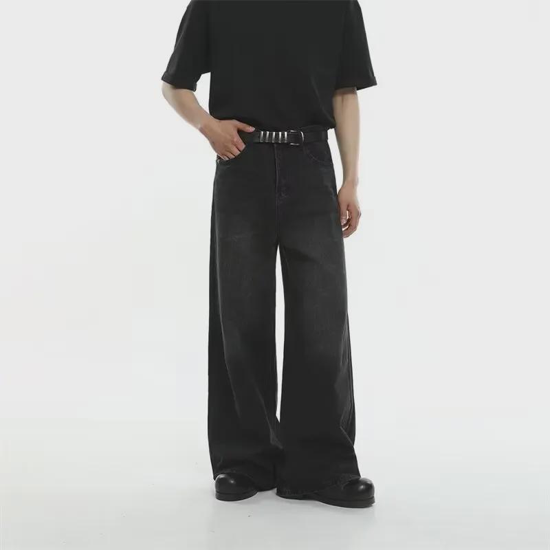 Мужские осенние расклешенные джинсы в стиле ретро: Трендовые свободные брюки прямого кроя с широкими штанинами