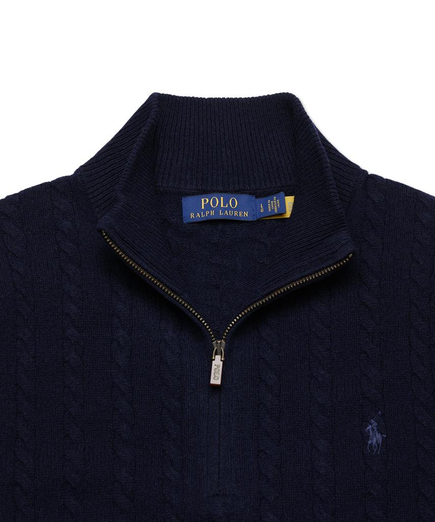 POLO RALPH LAUREN Cable Knit Wool Cotton Zipper Sweater - Blue