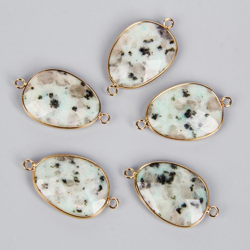 2PCS Natural Faceted Stone Agates Quartzs Amazonite Pendant Gold Color Connector Charm Double Hole For Jewelry Making Gift