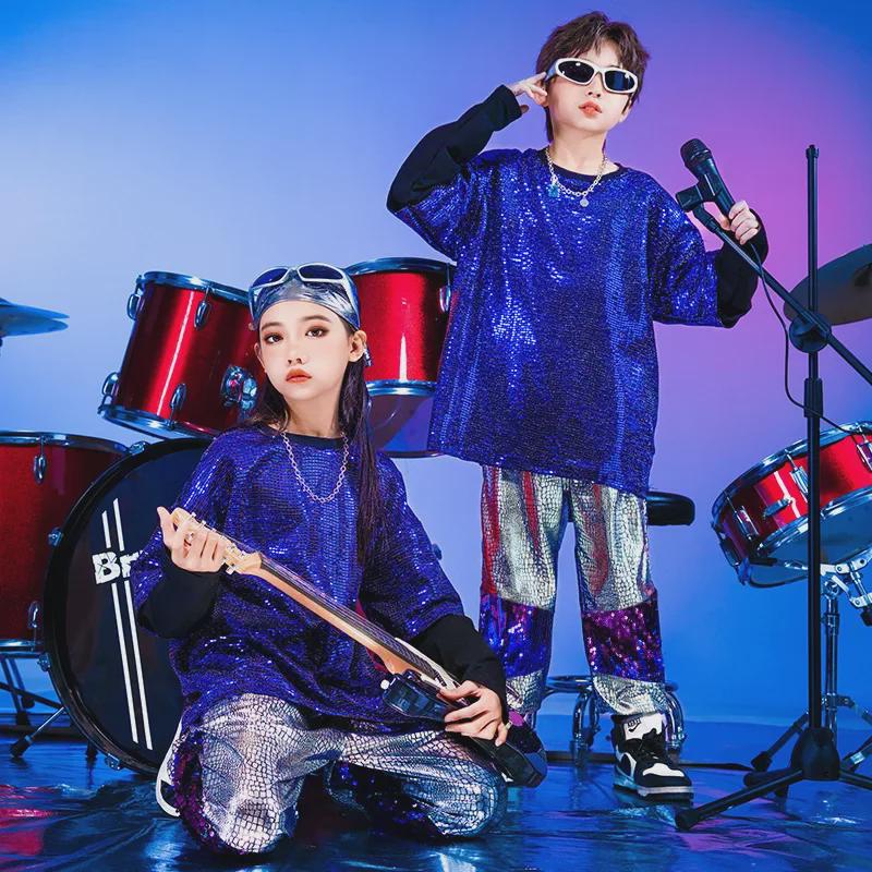 Детские танцевальные костюмы в стиле хип-хоп: Крутые сценические наряды с пайетками для мальчиков и девочек