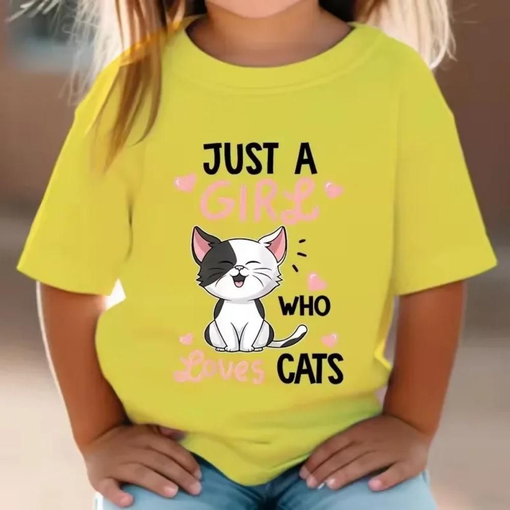 Top Cute Cat Graphic 3-12 Year Kids Tshirts Summer Short Sleeve Tees Cartoon Animal Boys Girls Clothes  Y2K  T-shirt