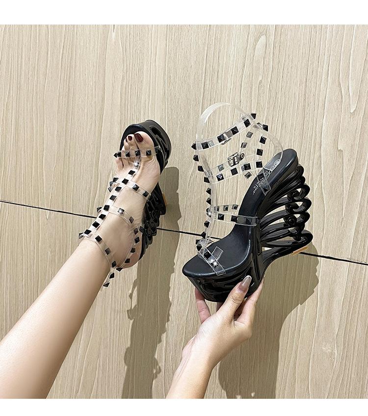 Women Sandals Special-shaped Rhinestone High-heeled Shoes Ultra-high-heeled Waterproof Platform Hate Sky High Sandals 1076 Series 15CM LFD