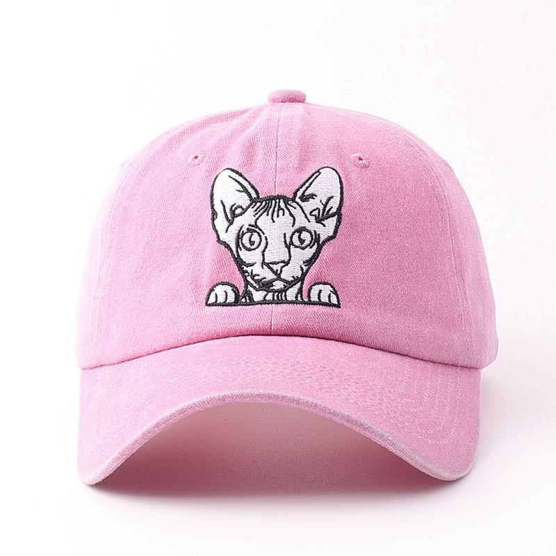 Embroidered Cat Baseball Cap Cotton Soft Vintage Sun Hat Women Men