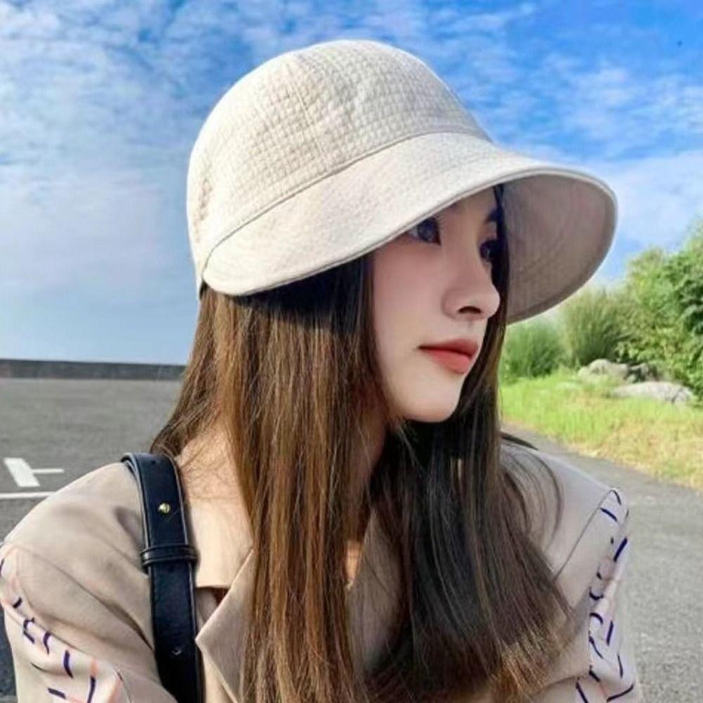 Solid Color Fisherman Hat Sunscreen Canvas Basin Hat Foldable Waffle Bucket Hat Outdoor