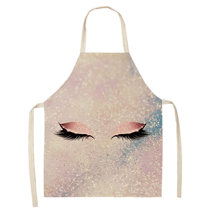 Eyelash Printing Apron Clean Art Sleeveless Home Kitchen Cooking Apron Chef Clothing Cotton Linen Bib for Adults