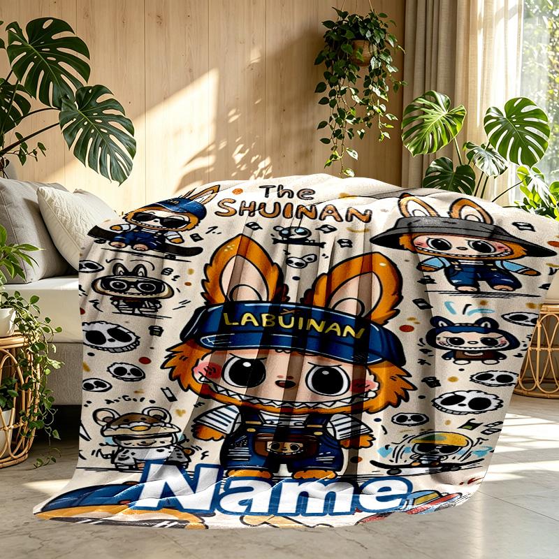 Custom Name Personalized Labubu Print Blanket, Home Decor, Bedroom, Sofa, Camping, Couch, Gifts for Birthday ChristmasEnthusiasts