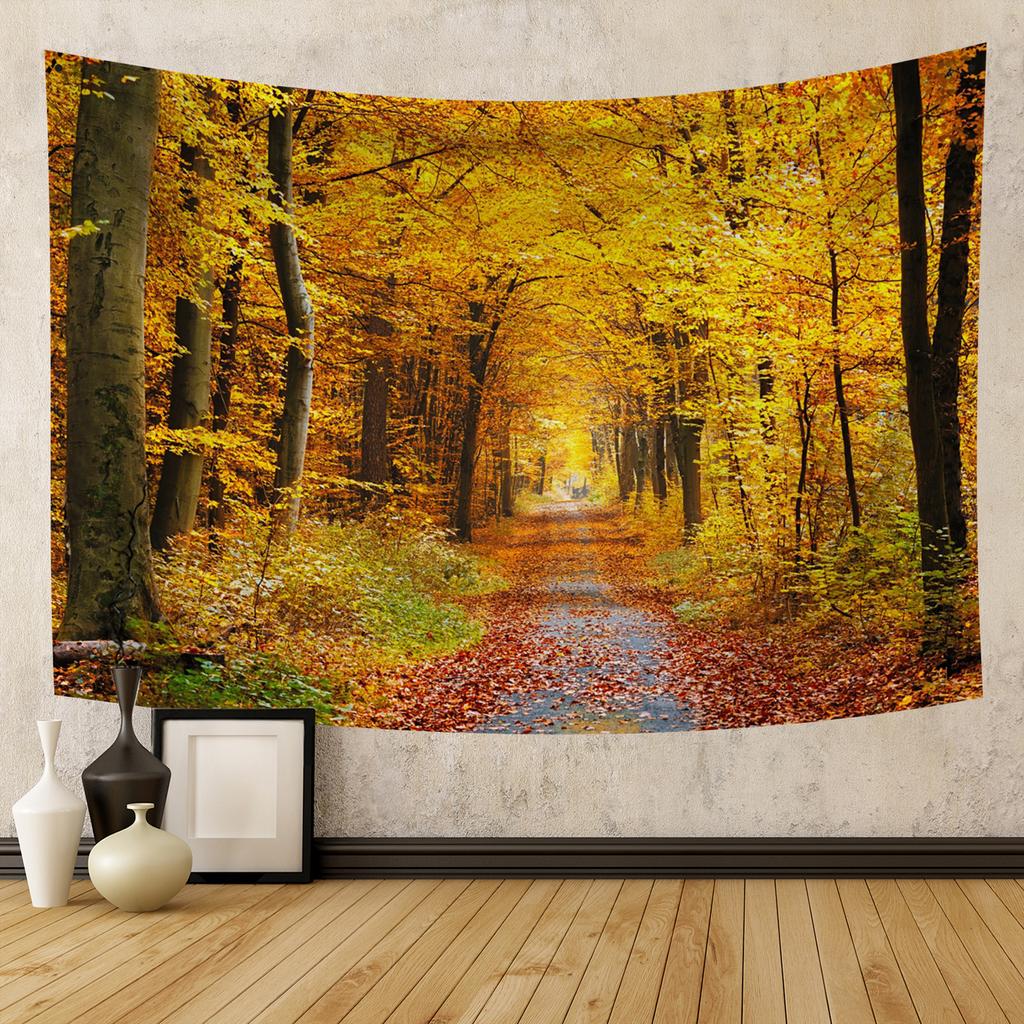 Autumn Forest Tapestry Wall Hanging Natural Fallen Leaves Landscape Hippie Tapestry Colorful Living Room Hanging Wall Tapestry