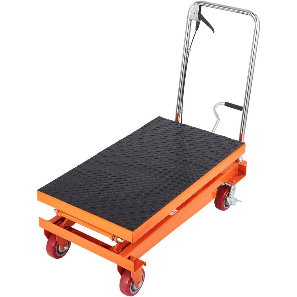 Hydraulic Lift Table Cart, 770lbs Capacity 59" Lifting Height, Manual Double Scissor Lift Table with 4 Wheels and Non-slip Pad, Hydraulic Scissor Cart