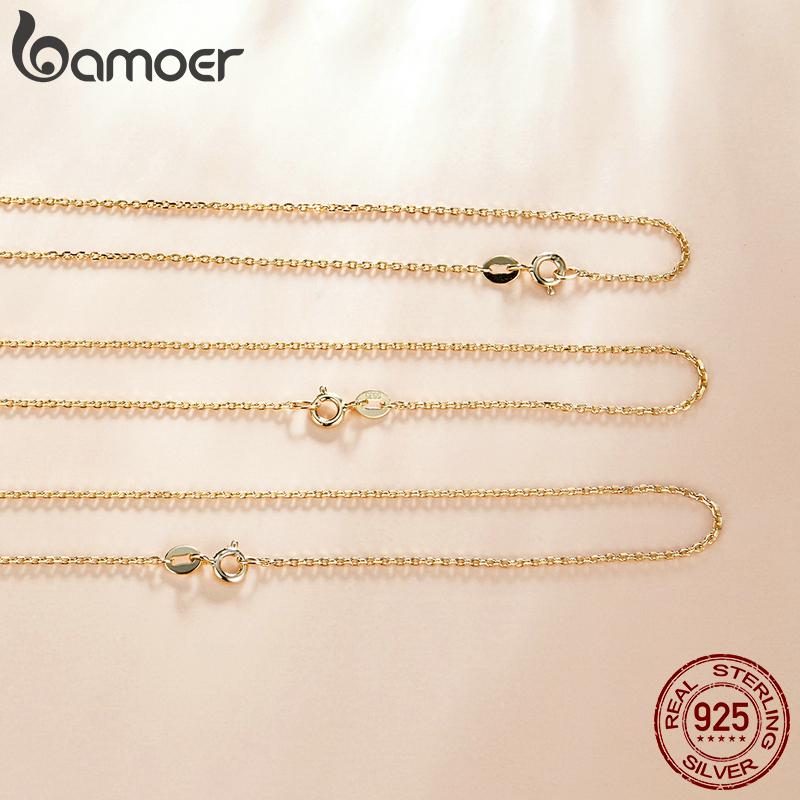 BAMOER стерлингового серебра 925 пробы основной кабель позолоченный регулируемое длинное ожерелье для женщин модные украшения