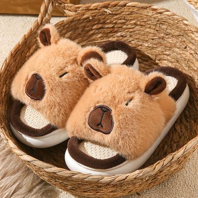 Модные женские домашние тапочки Капибара Милый мультяшный Удобные Противоскользящие Платформа Женские Летние Домашние Тапочки Модные Льняные Тапочки