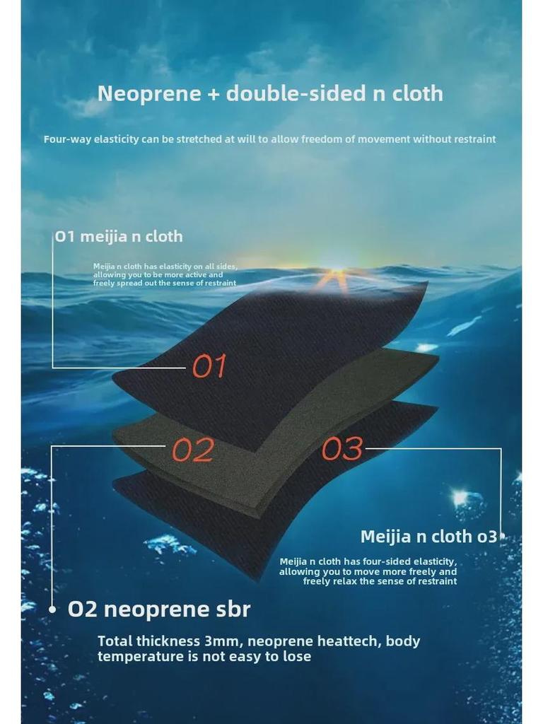 OUZO Men's 3mm Thick Warm Diving Suit - One-Piece Cold-Proof for Diving, Snorkeling, Surfing, and Winter Swimming