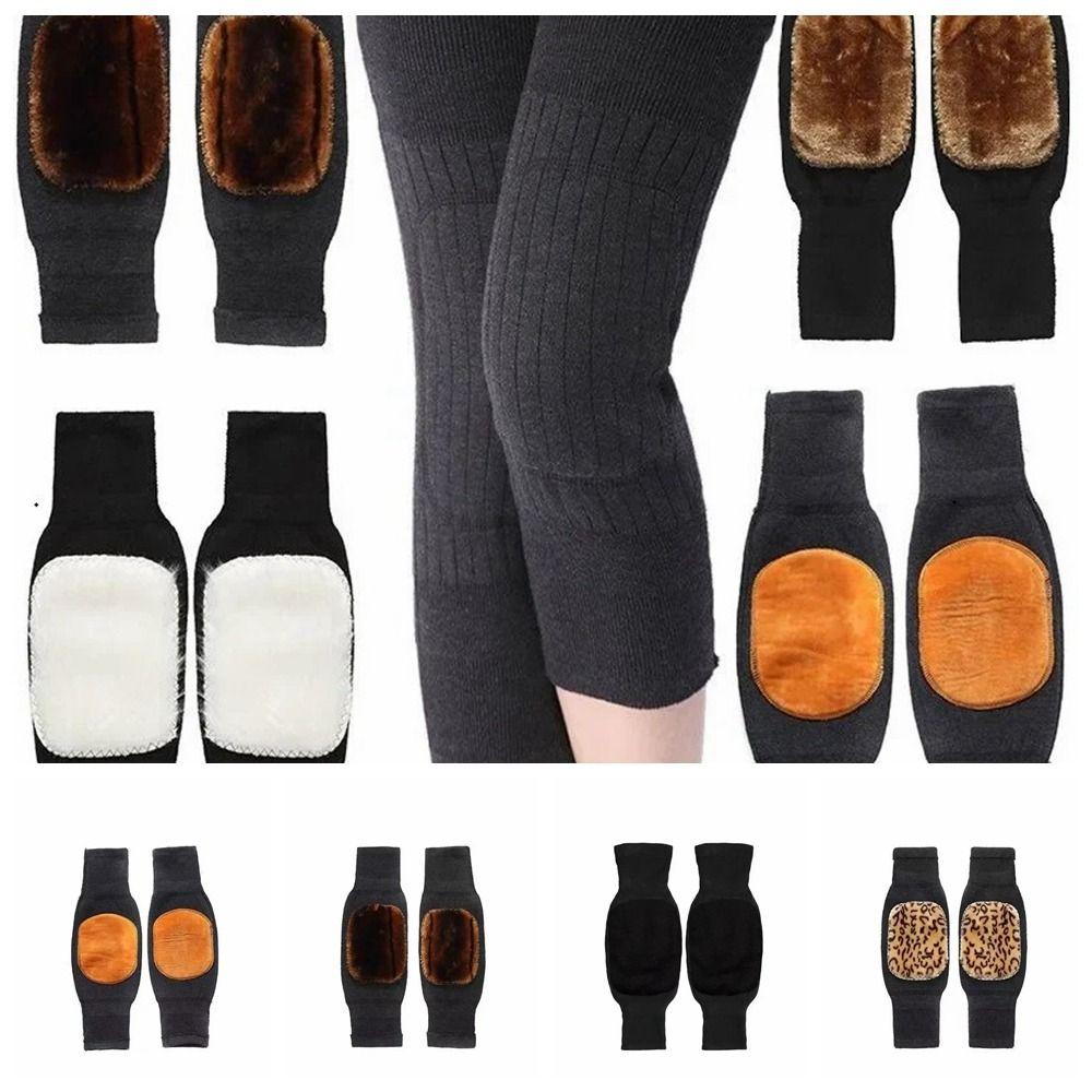 2pcs Double Thick Cashmere Knee Pads Black Winter Warm Leg Warmers Cold