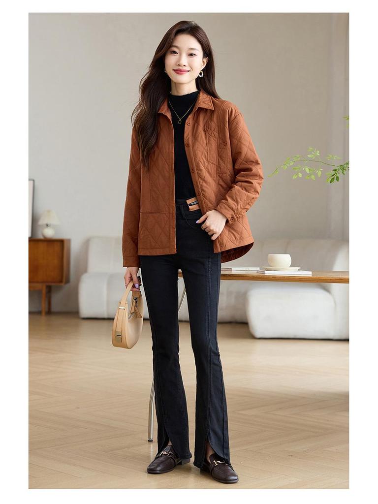 2024 Early Autumn Quilted Lapel Coat - Long Sleeve, Versatile, Slimming, Short Outerwear for Women
