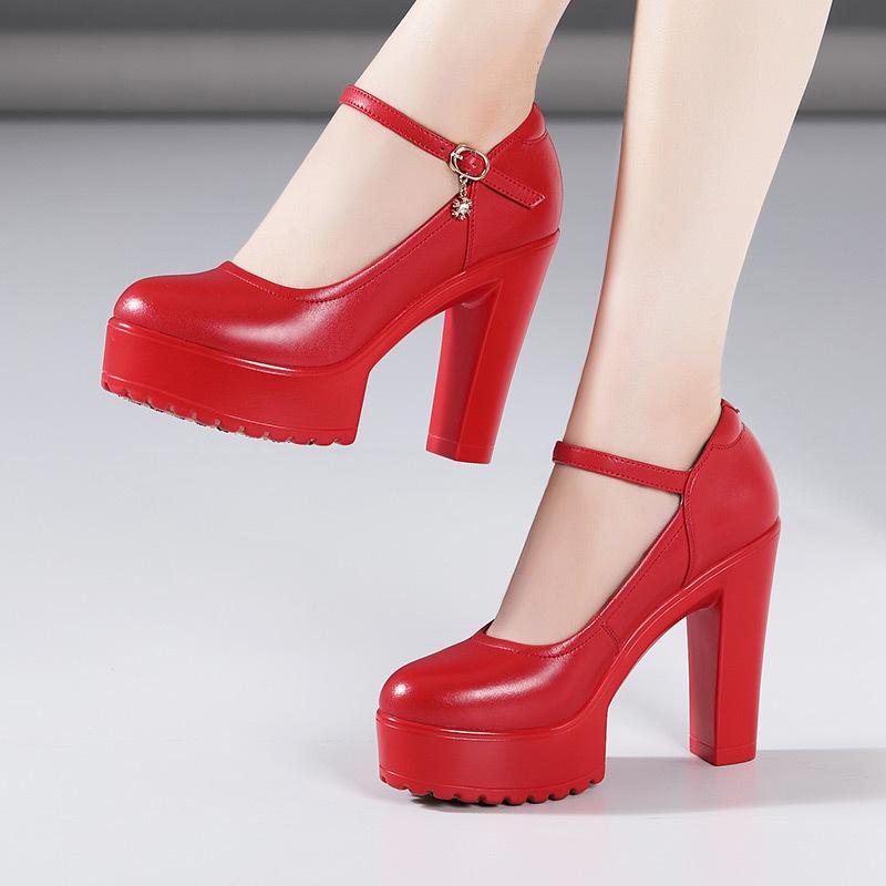 Женские туфли на высоком каблуке из коровьей кожи с каблуком и платформой Туфли Мэри Джейн Женские туфли-лодочки Офисная рабочая обувь Женские свадебные туфли 32-43