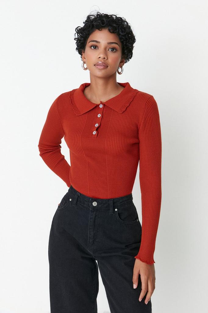 Женский модный новый свитер Изумрудно-зеленый трикотаж с вырезом поло