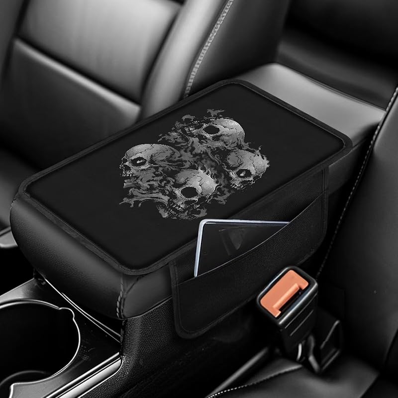 Чехол на центральную консоль автомобиля с принтом черепа, нескользящий чехол на подлокотник для автомобиля, универсальные защитные чехлы для подлокотников, подходят для автомобилей, внедорожников, декоративные чехлы для автомобилей