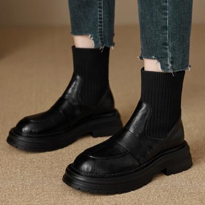 Модные зимние теплые сапоги 2024 года, женские сапоги на толстой подошве, высокие сапоги из телячьей кожи с толстым каблуком, модные женские туфли без застежек, абсолютно новые, готические