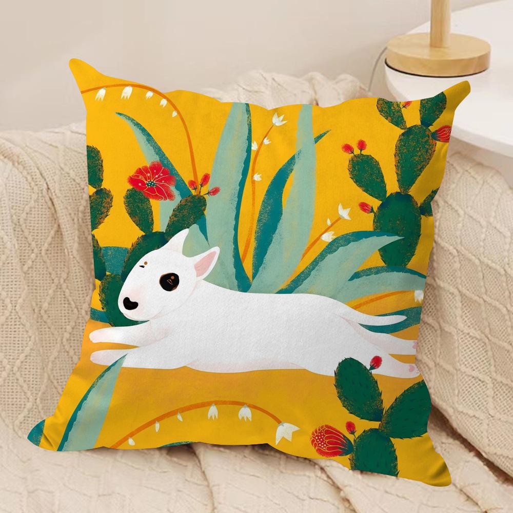 CartoonBull Terrier Series Cushion Cover Silky Short Plush DoubleSided Printed Pillow Case for Sofa All Seasons Home Decor Gift