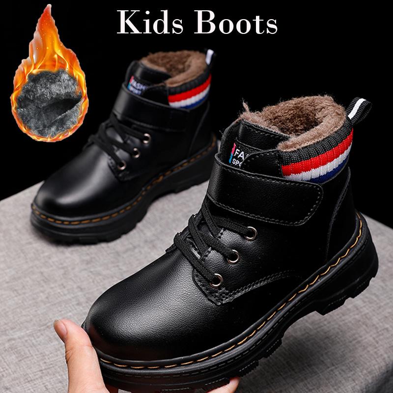 Зимние детские плюс бархатные ботинки для мальчиков. Хлопчатобумажная обувь в больших зимних сапогах.